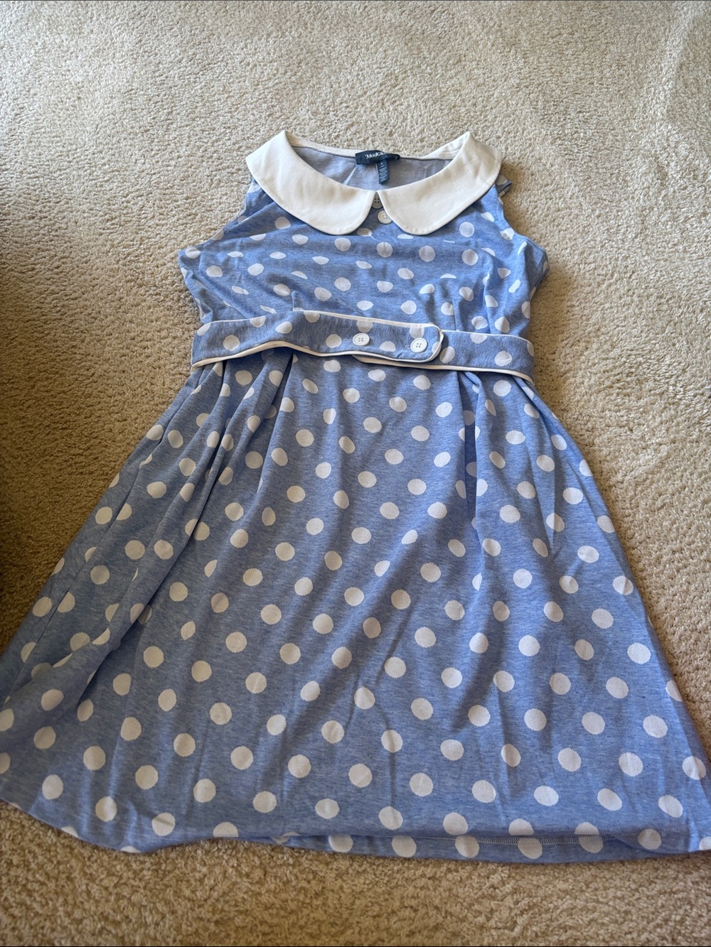 Blue Polka Dot Dress with White Peter Pan Collar